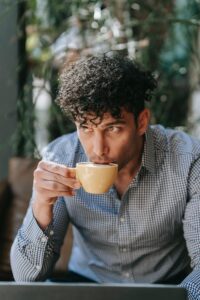 Man drinking hot tea